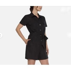 NWOT Matty M Women's Black Short Sleeve Linen Jumpsuit Romper Size XXL